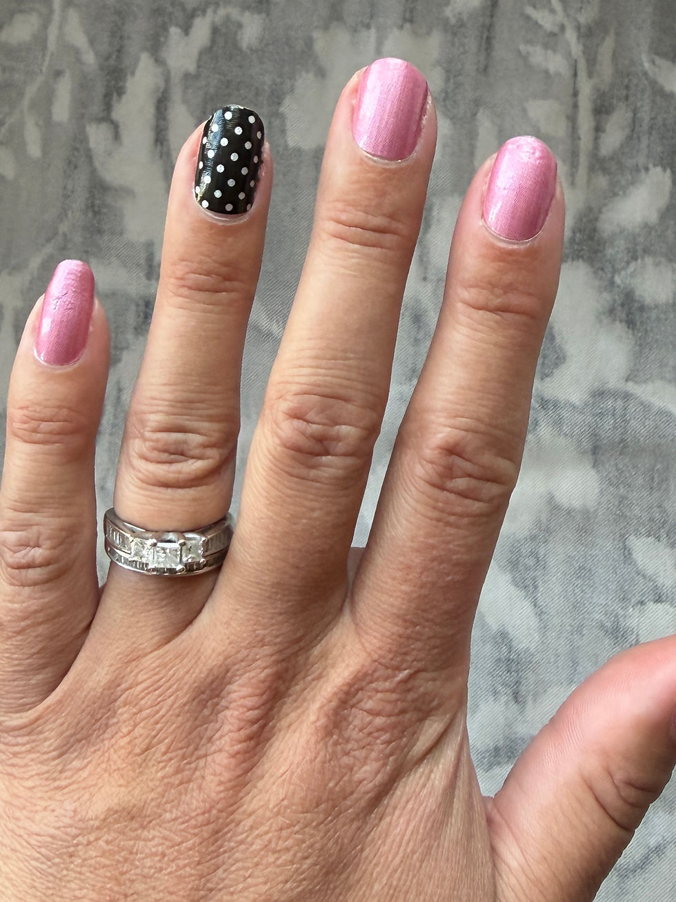 Mixed manicure with Blushing Peony and The Polka on hand model