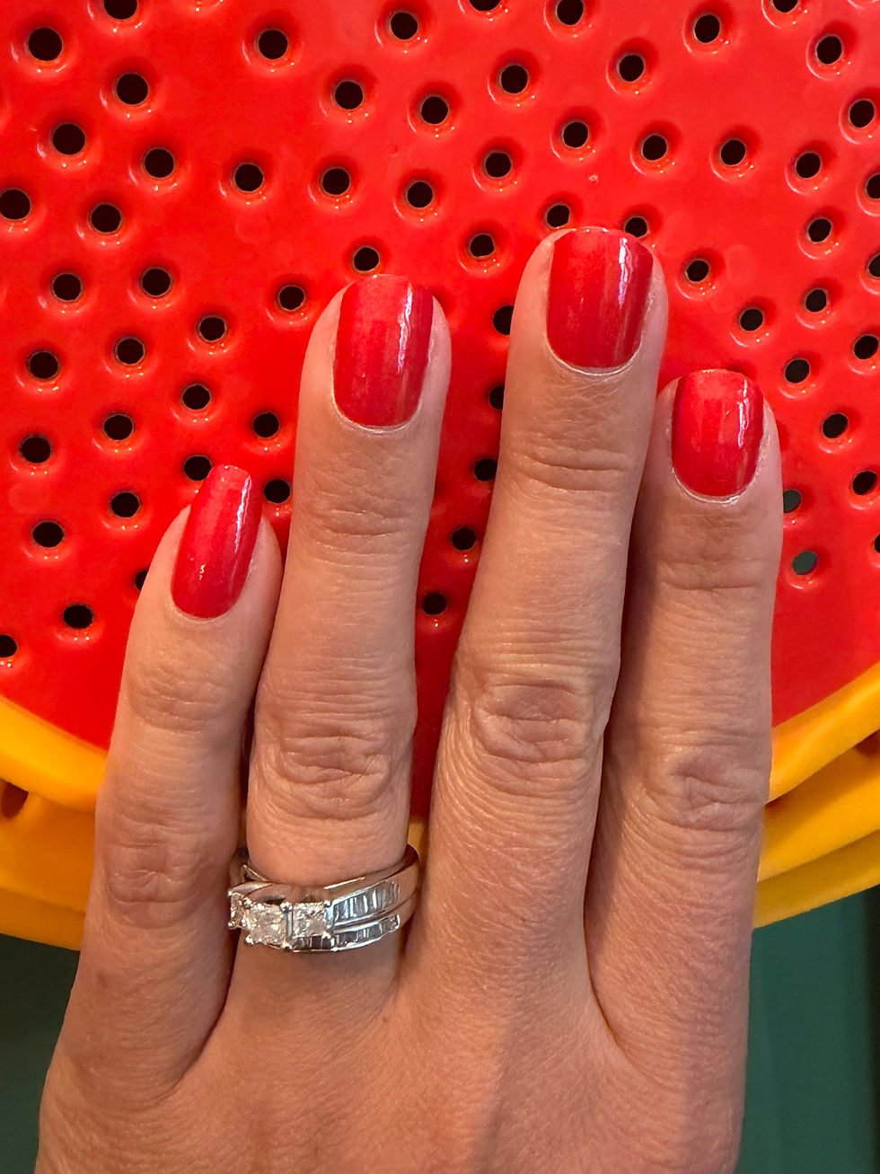 Orange You Glad nail wrap - orange 21c colored nail wrap sticker on hand model