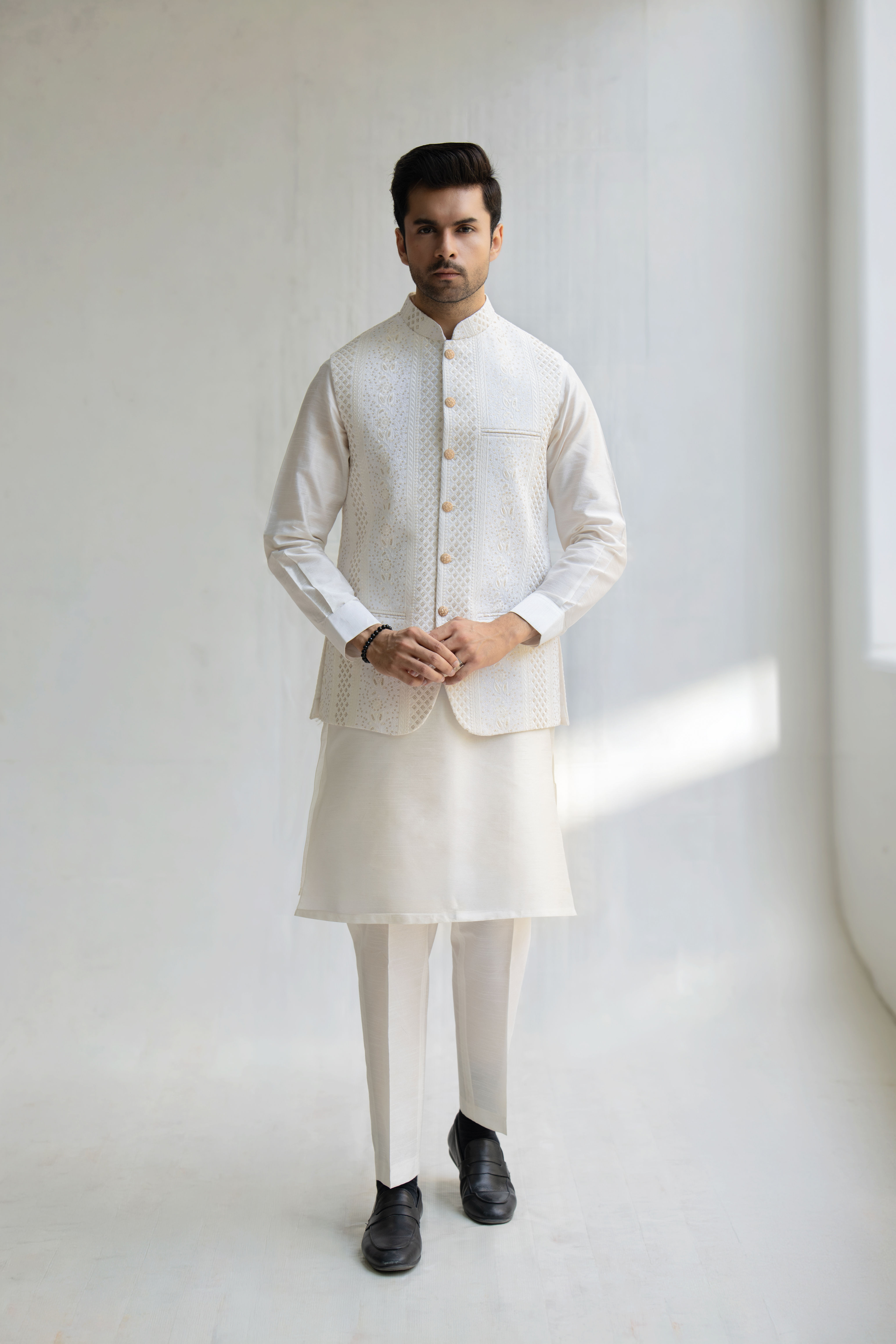Off White Embroidered Waistcoat