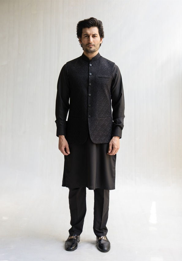 Thumbnail: Midnight Black Embroidered Waistcoat