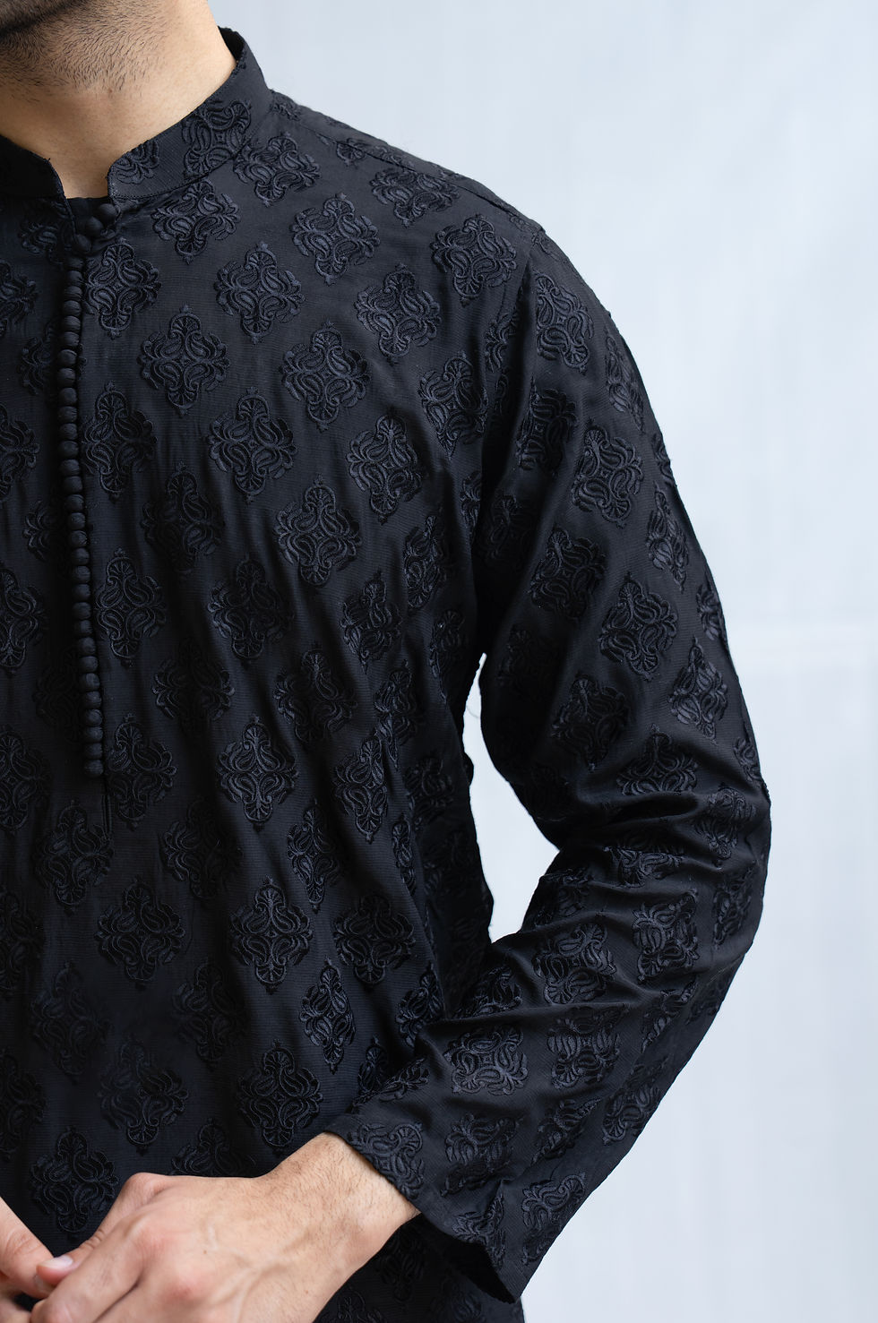 Thumbnail: Black Embroidered Kurta Trouser