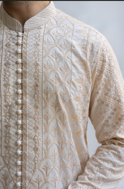 Thumbnail: Ivory Embroidered Sherwani Kurta