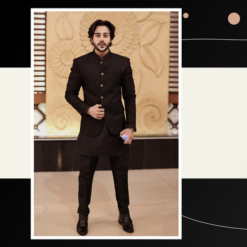 HK Fashion Raw Silk Mens - Black Embroidered Prince Coat