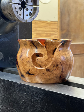 Medium Yarn Bowl, Cherry Burl Wood with Red Resin