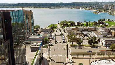 Aerial view of downtown Barrie, Ontario and Lake Simcoe — Barrie Junk Removal offers junk pickup services throughout the city and surrounding areas including Innisfil, Orillia, and Simcoe County. Local, reliable, and eco-friendly hauling with upfront pricing.
