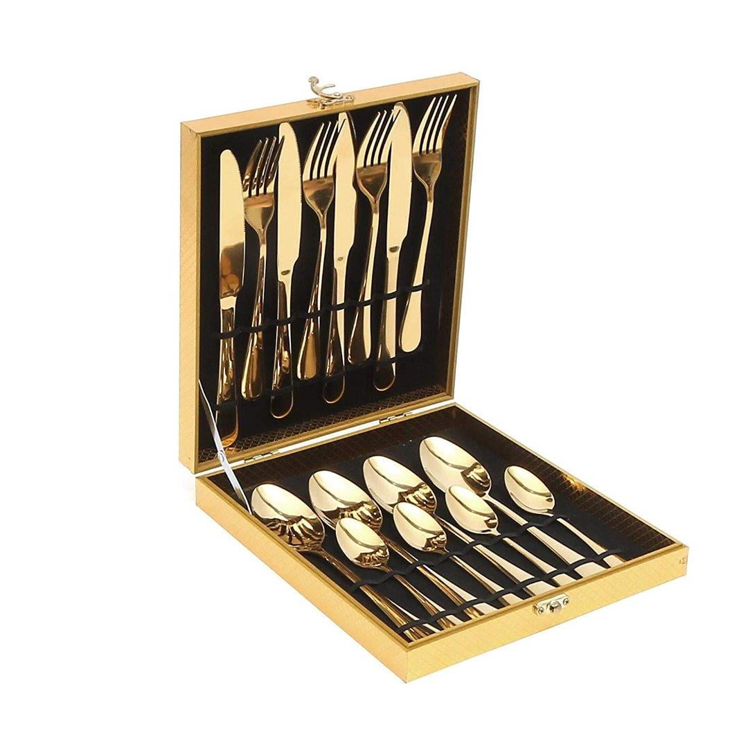 16-Piece Stainless Steel Gold Cutlery Set