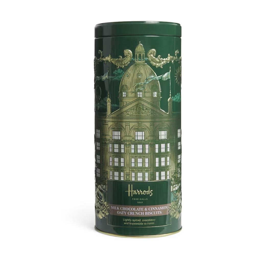 Harrods Milk Chocolate and Cinnamon Oaty Crunch Biscuit Tin (200g)