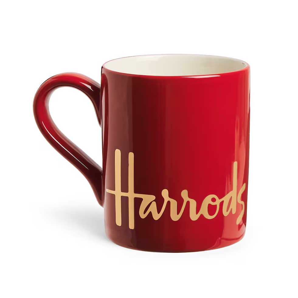 Thumbnail: Red Harrods mug with gold logo