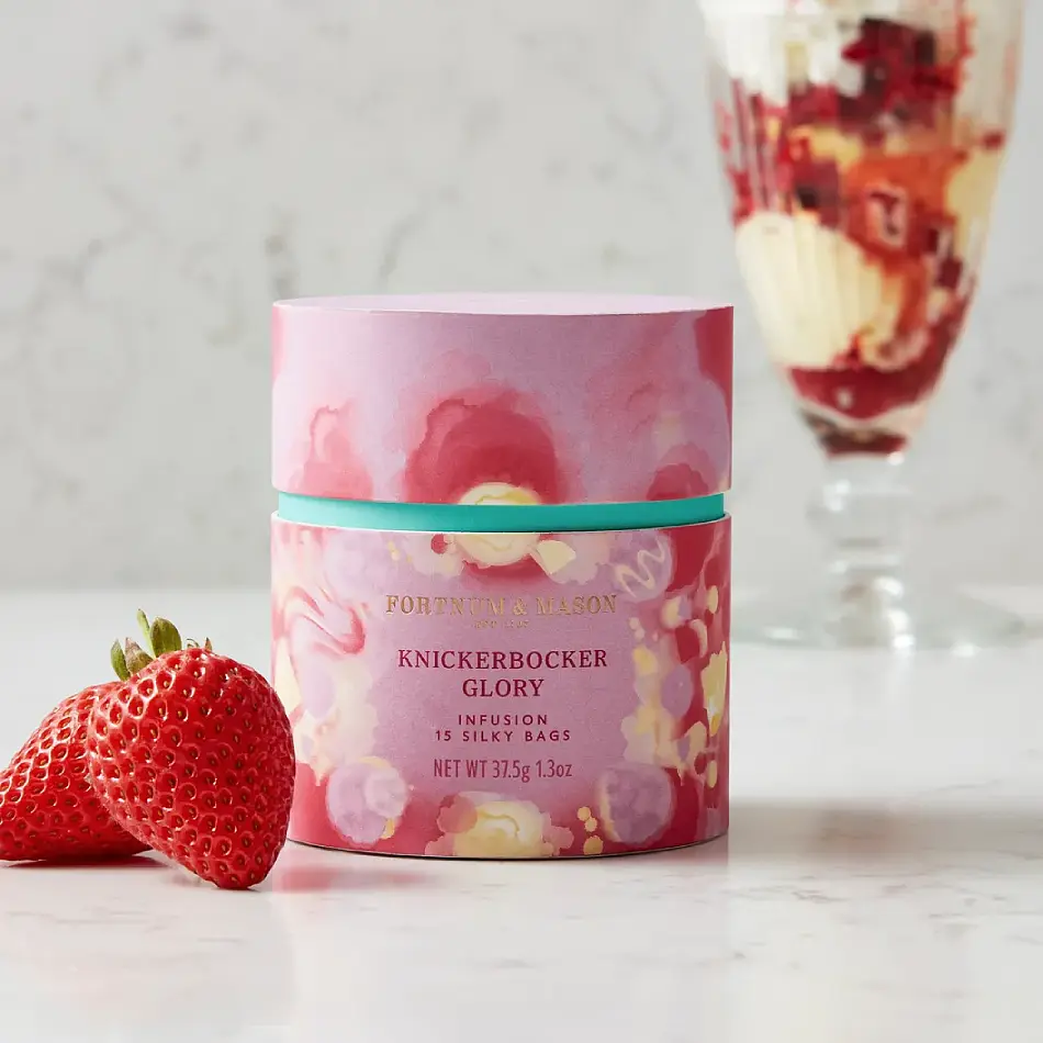 Luxury Fortnum & Mason Knickerbocker Glory Infusion herbal tea – 15 silky bags, 37.5g, vibrant berry and cream flavour