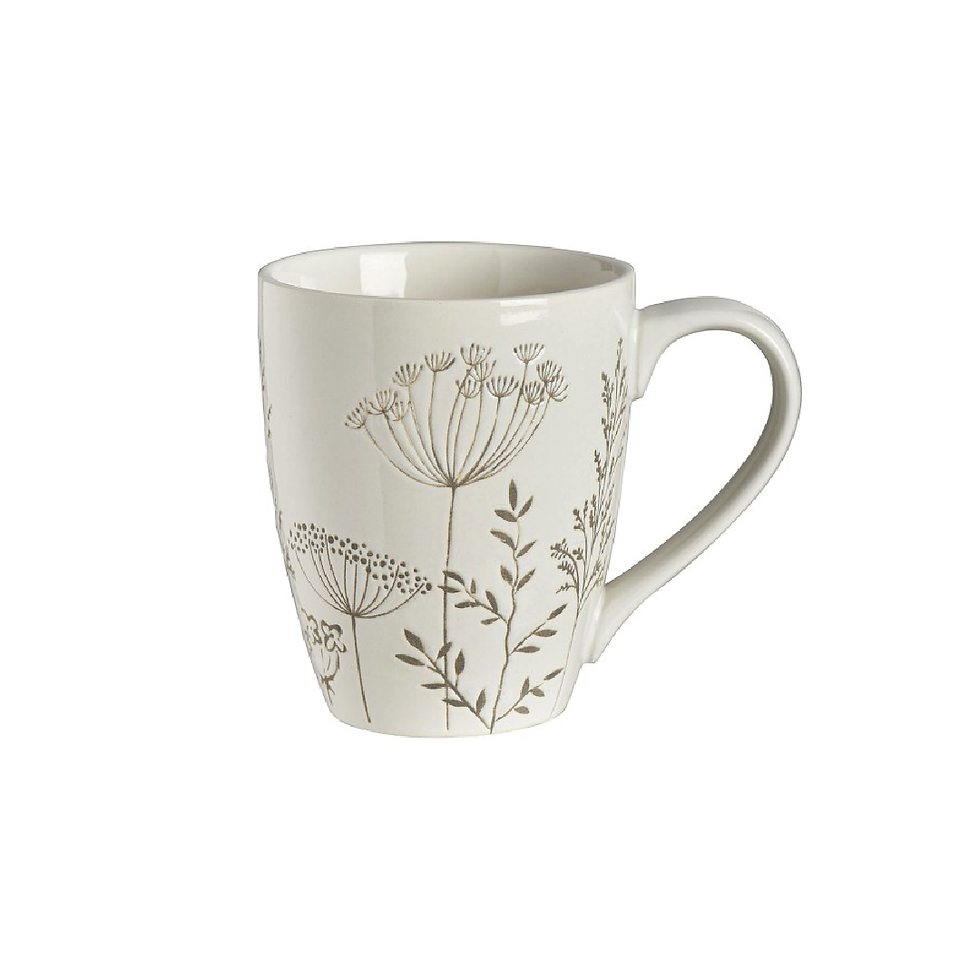 Cream floral embossed mug