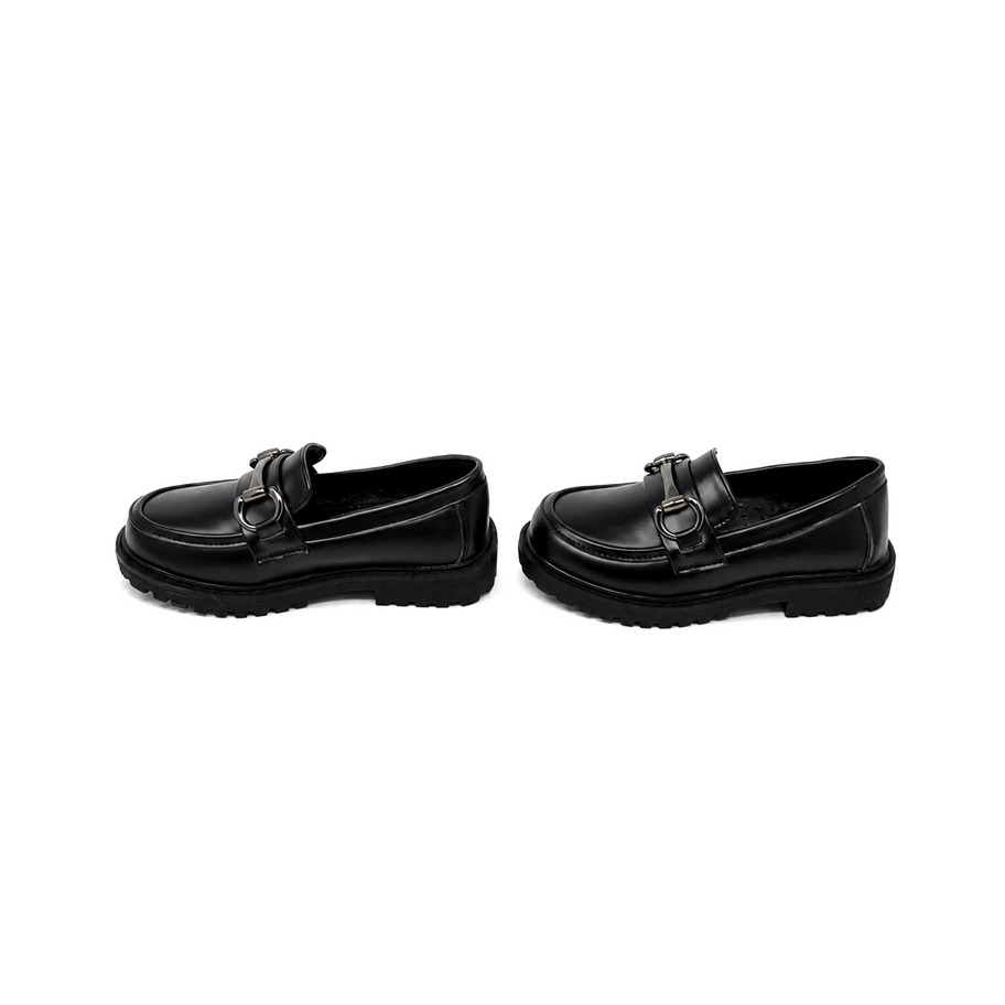 Black leather unisex loafers DF727-122 profile view