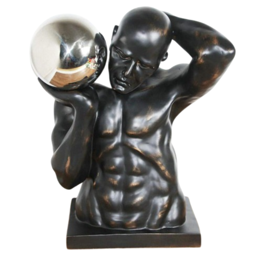 BLACK MAN WITH THE METAL BALL MODERN LUXURY SCULPTURE