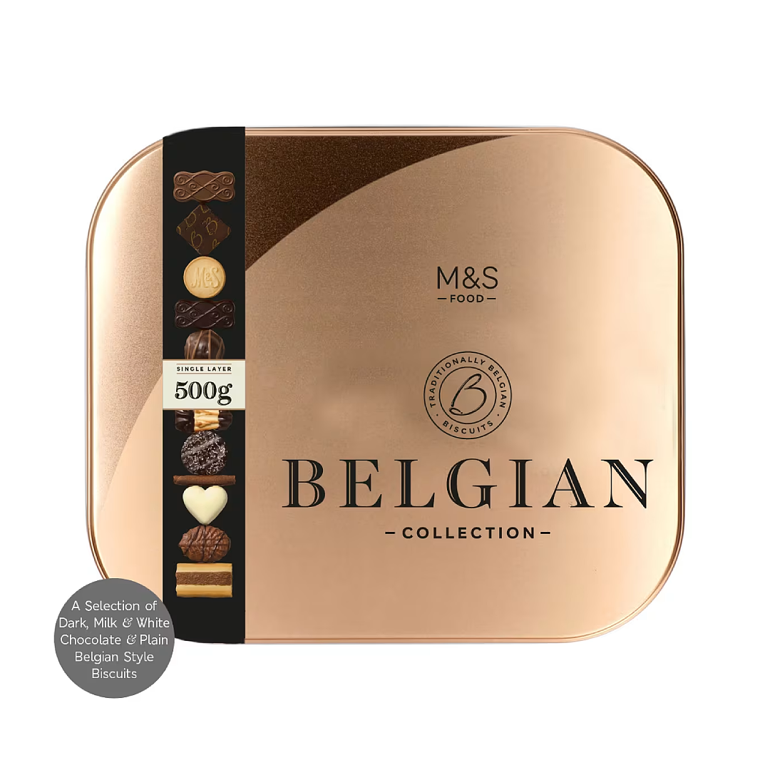 M&S Belgian Chocolate Biscuit Selection gift box with premium assorted chocolate-coated biscuits