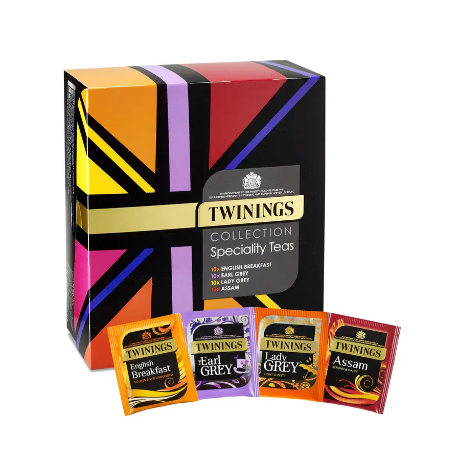 Twinings Collection Speciality 40 Tea Bags with various tea flavors and colorful box.