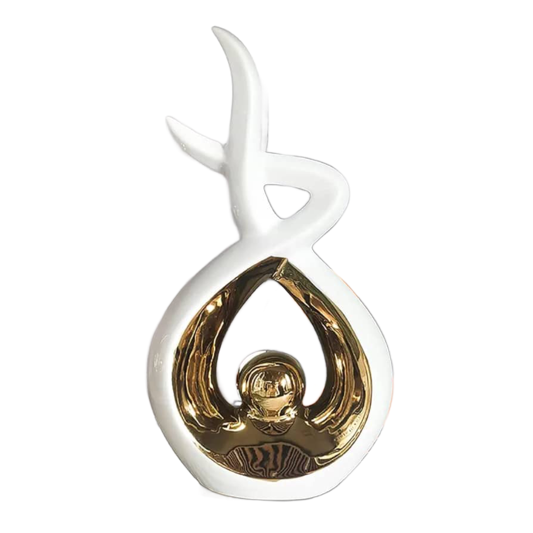Modern Abstract Ceramic Flame Sculpture – White & Gold