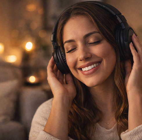 Woman listening to personalized music with headphones