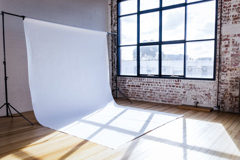 Our business provides option to hire a White backdrop perfect for fashion shoots, head shots, or product images.