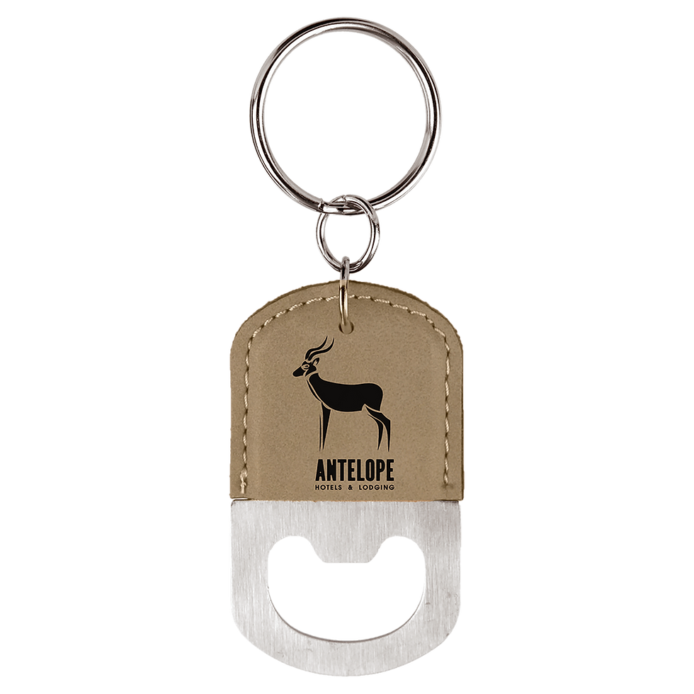 Thumbnail: Oval Light Brown Laserable Leatherette Bottle Opener Keychain