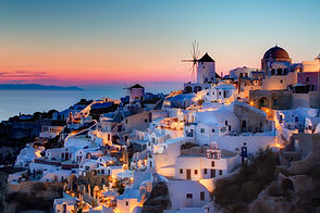 Santorin coucher de soleil blanc Oia