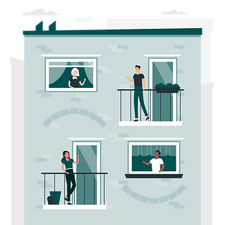 Neighbours on balconies or windows durin