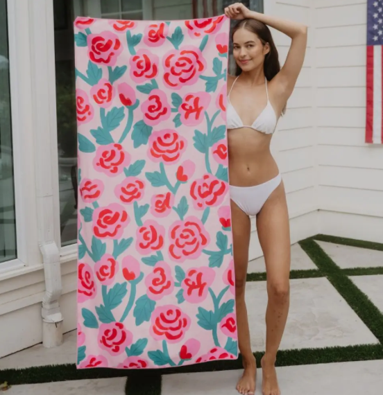 Roses All Over Microfiber Beach Towel