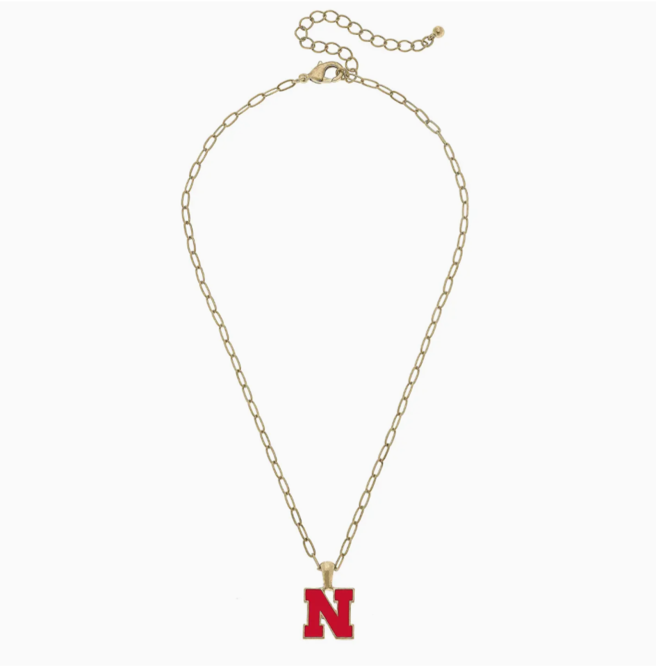 Nebraska Huskers Enamel Pendant Necklace in Shiny Gold