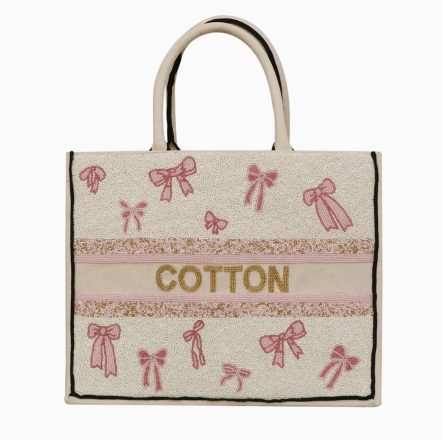 Custom Pink Bow Beaded Tote