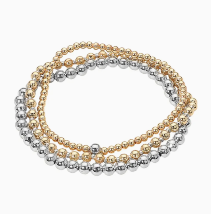 Metallic Metal Bubble Beaded Stretch Multi Layered Bracelets 3pc