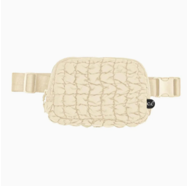 Beige Tina Puffer Quilted Fanny Pack