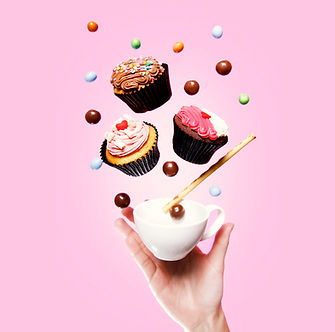 Flying Cupcakes, teacup, sweets and a ha