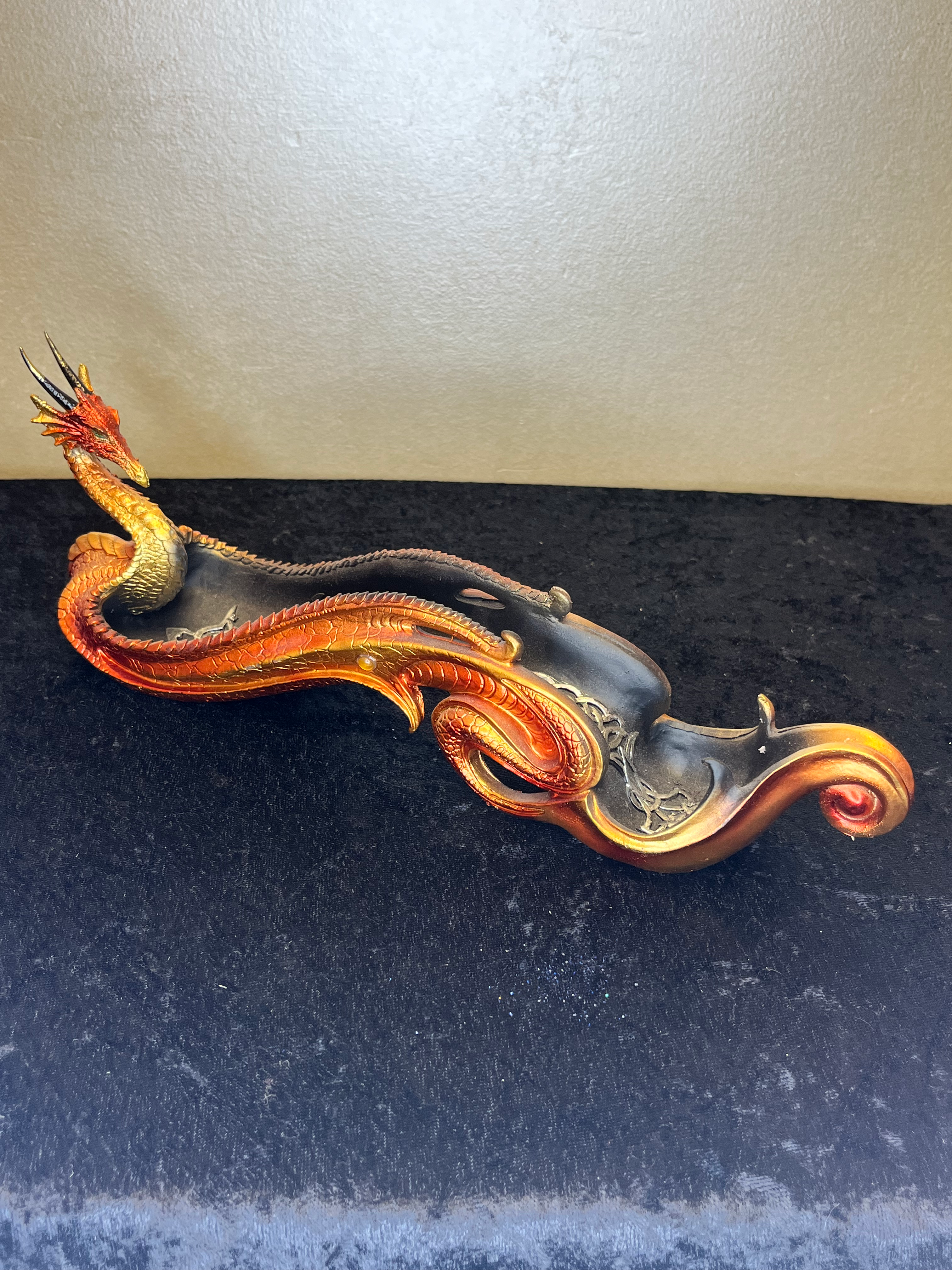 INCENSE BURNER: Red and Orange Dragon: Polyresin