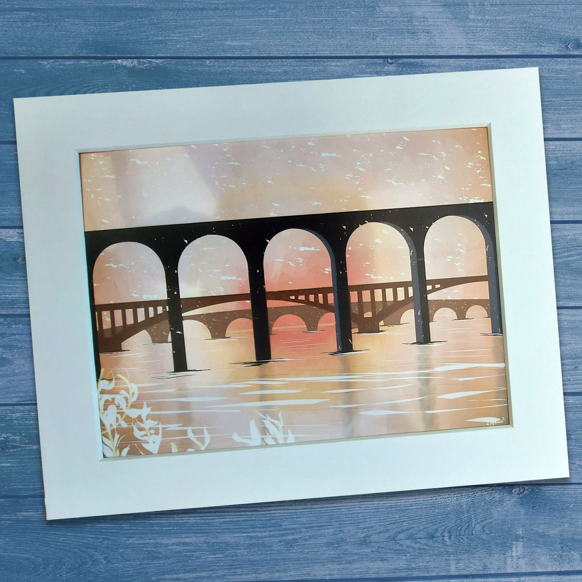Three Bridges of Berwick upon Tweed at sunrise mounted art print