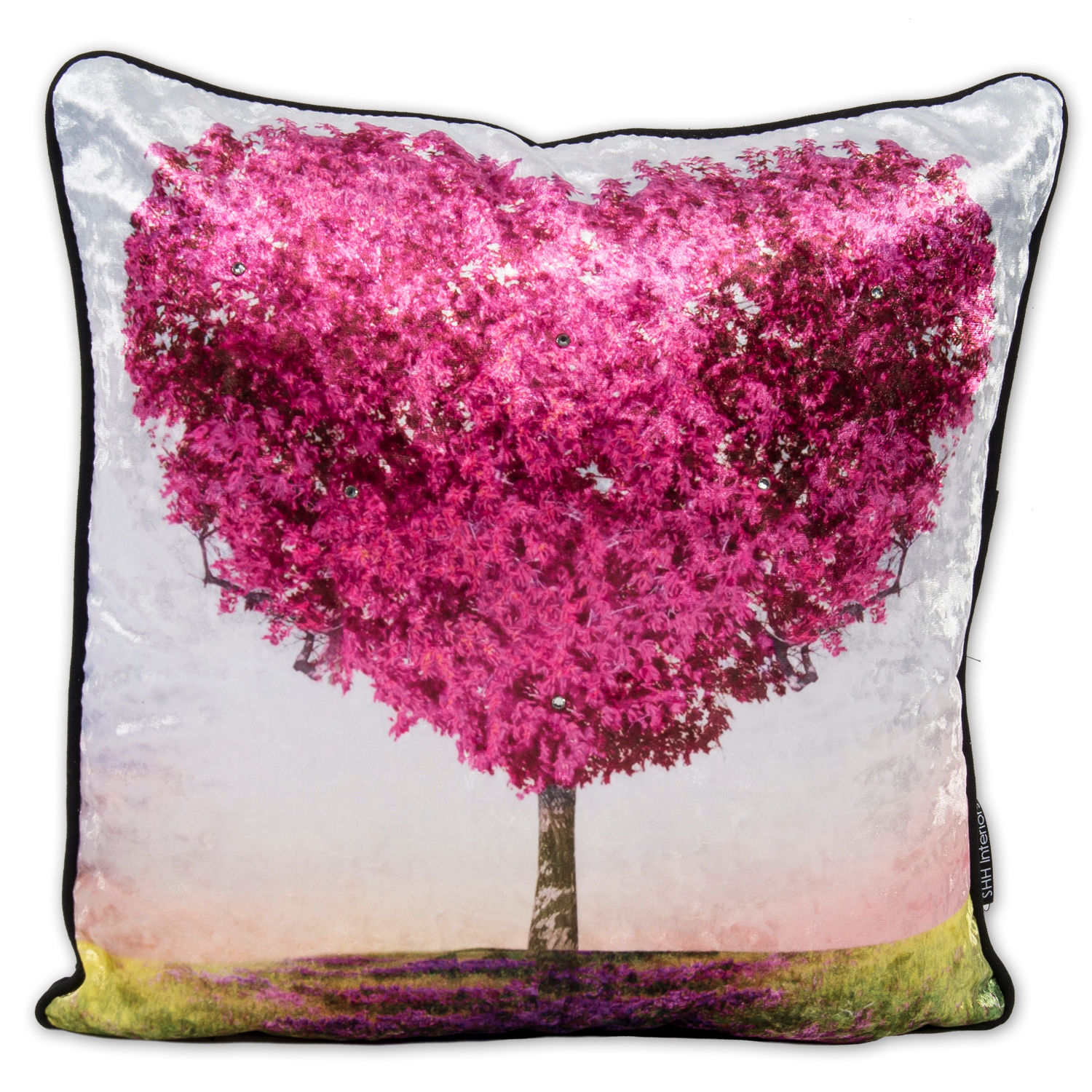 Filled Crushed Velvet 'Tree of Love' Cushion