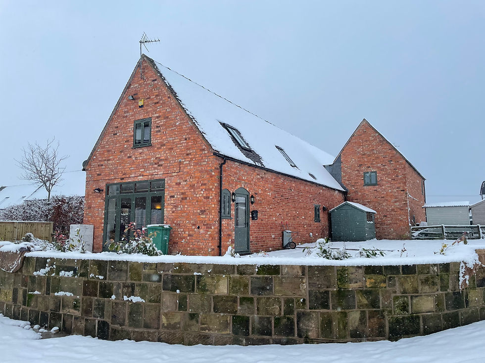 Barn surrounded by snow. The new home of Hobeck