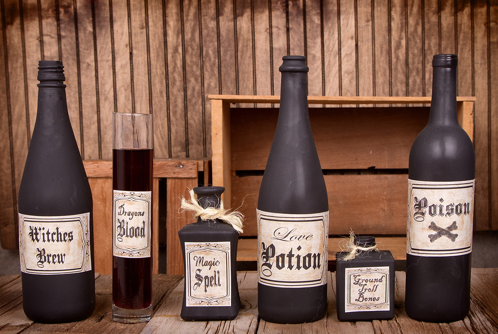 Dusty poison bottles and ancient labels