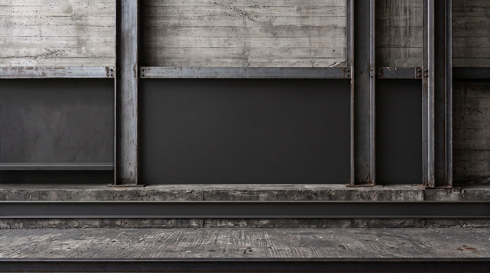 Industrial concrete wall with black metal beams