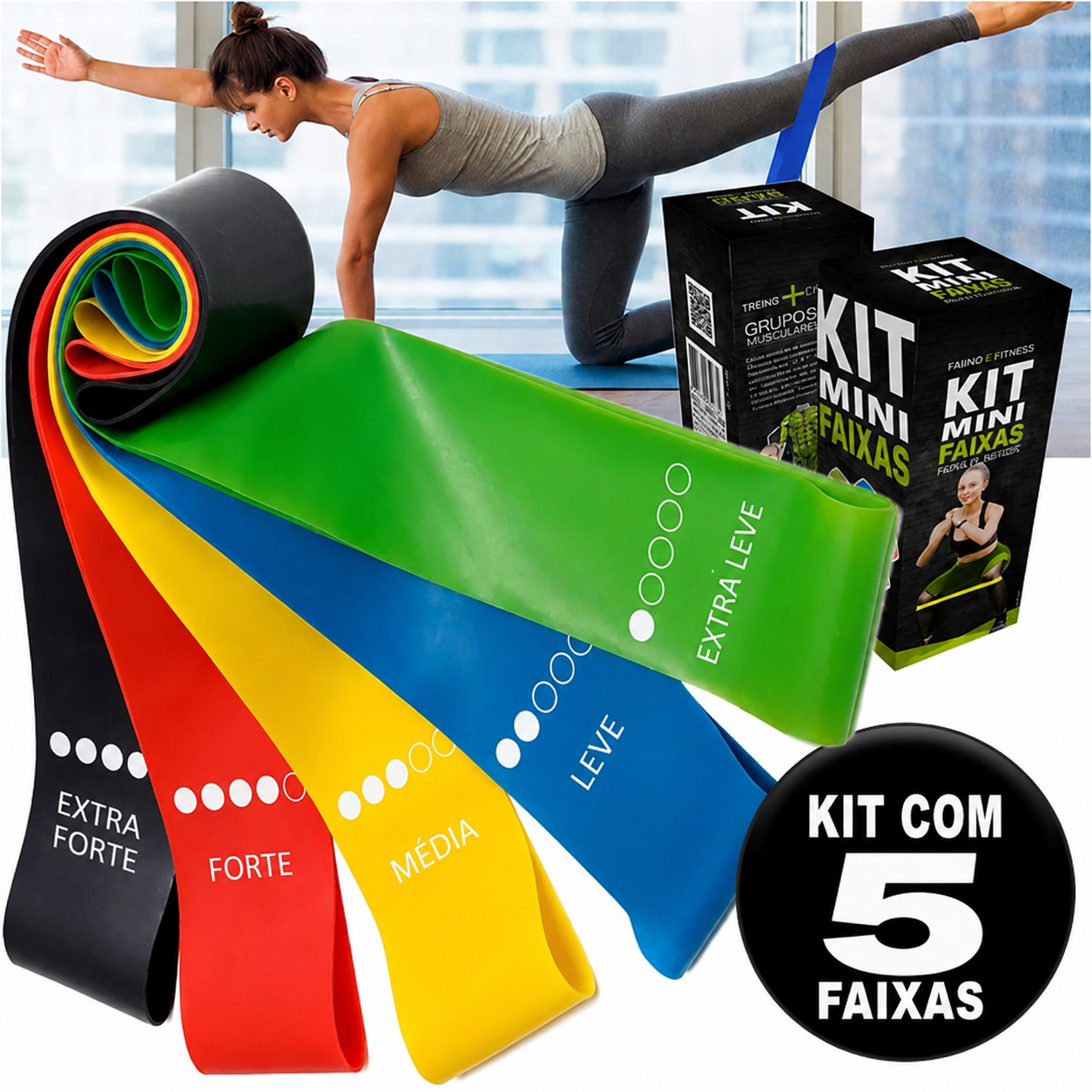 Kit Com 5 Mini Faixas Elásticas de Resistência