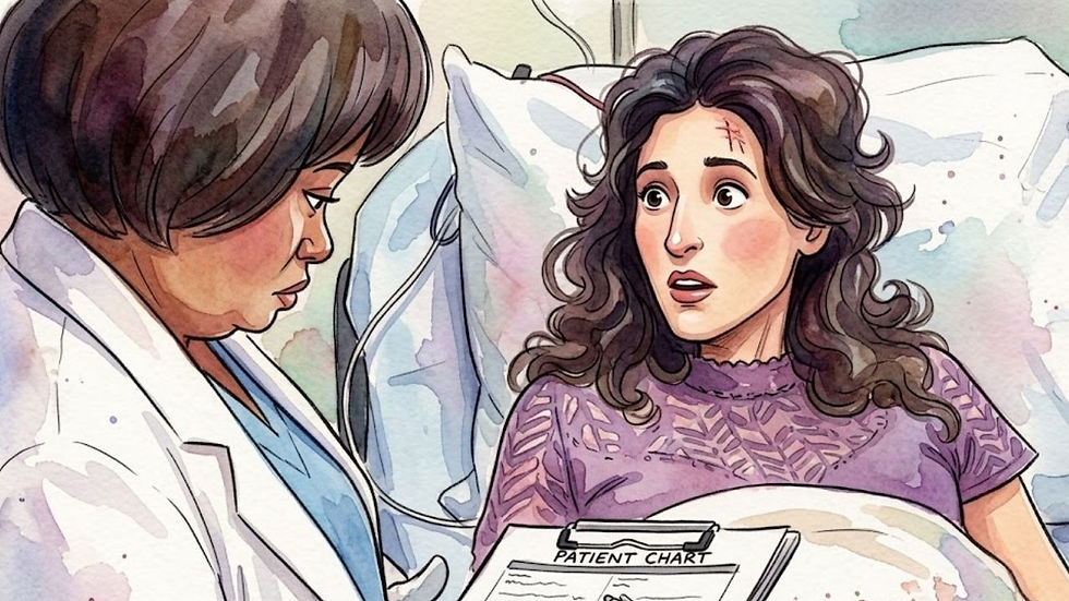 Dr. Miranda Bailey reviews a medical chart with patient Nikki Ratlin.