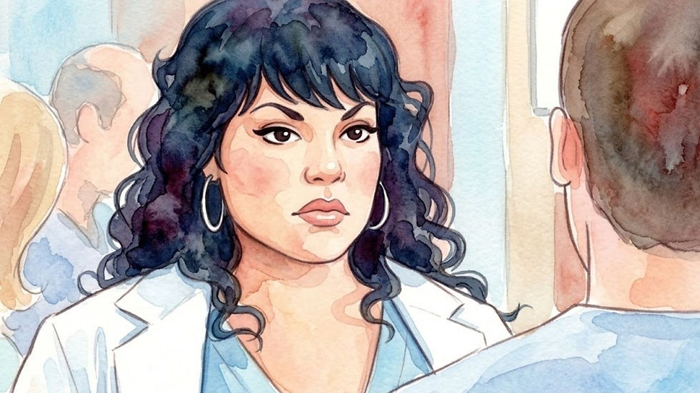 Callie Torres stares intently at a colleague.
