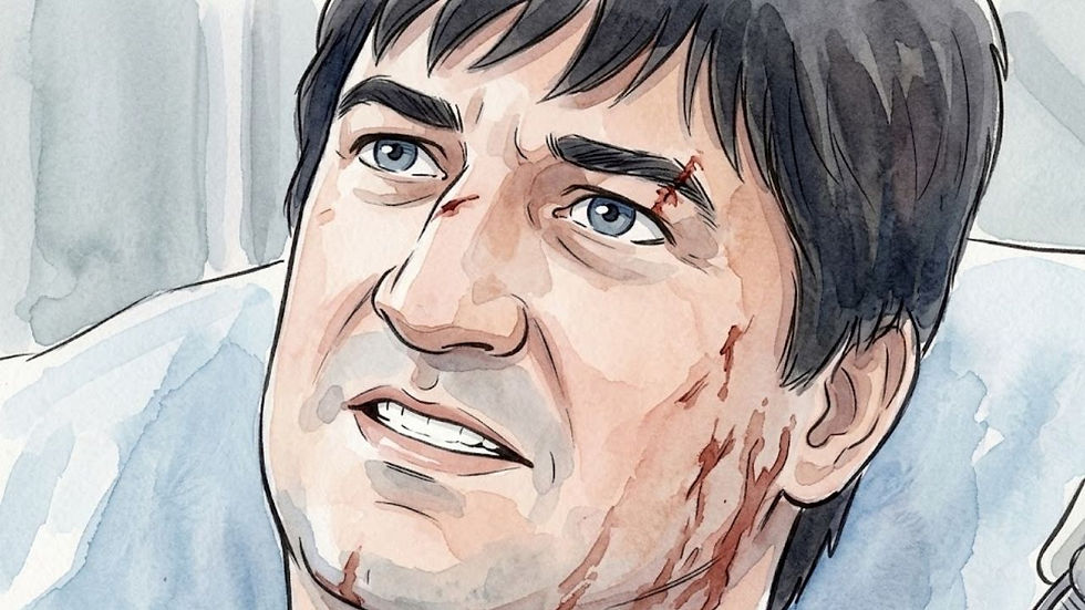 Patient Brad Ackles looks on with a pained expression.