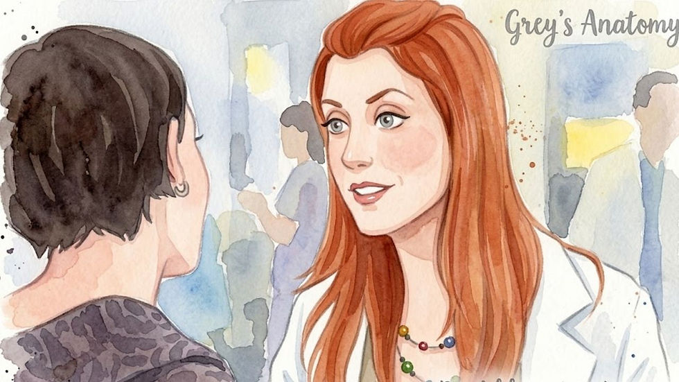 Addison Montgomery talking to a woman in the hospital hallway.