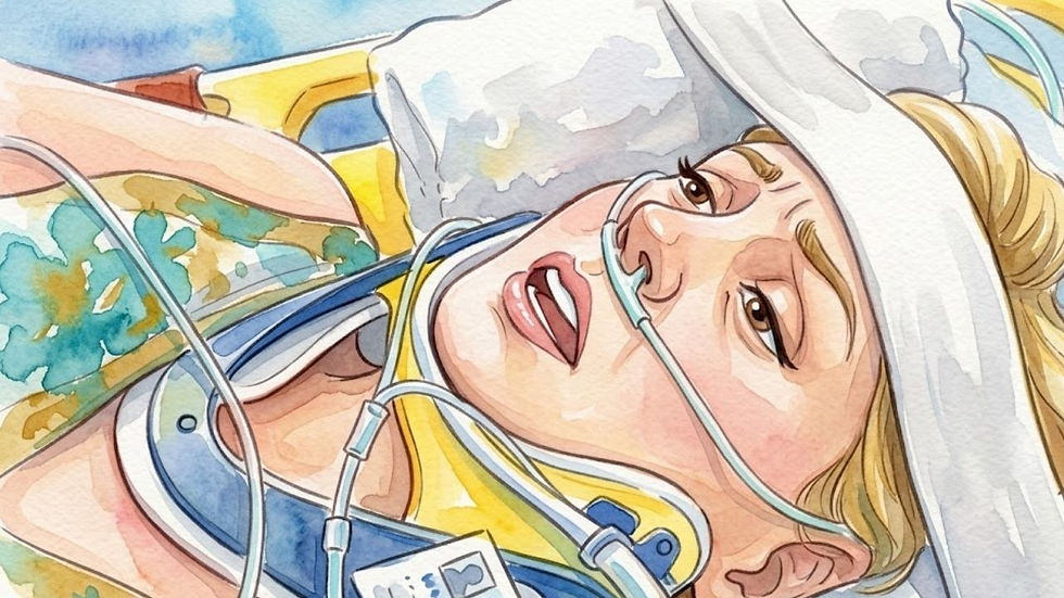 Melanie Reynolds lies injured on a hospital.