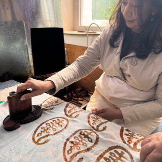 Hand block printed using wax resist