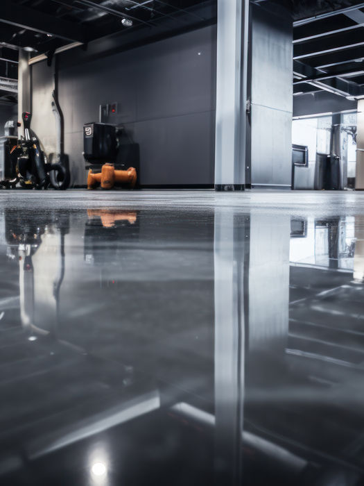 High-gloss retail showroom flooring using industrial-grade epoxy resin.