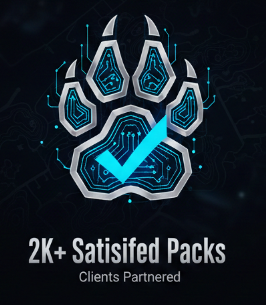 A high-tech wolf paw icon representing over 2,000 successful business partnerships across the Carolinas.