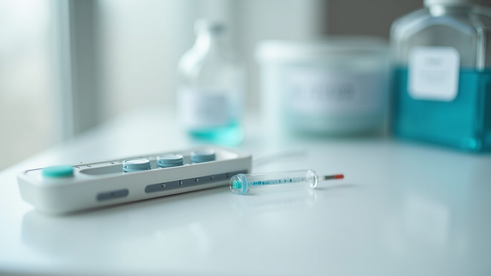 Close-up view of a medical test kit on a white table