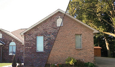 Brick stain over power wash damage before and after