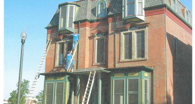 Staining brick on a historical restoration building