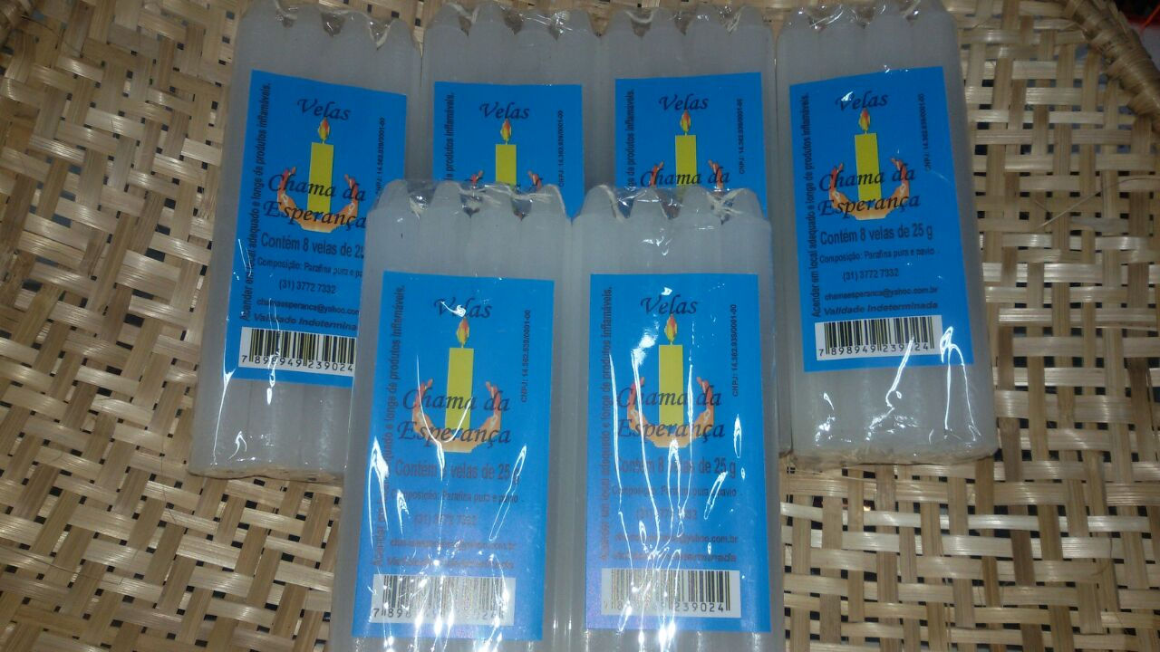 Vela palito 25g - pct 8un - Branca (Chama da Esperança)