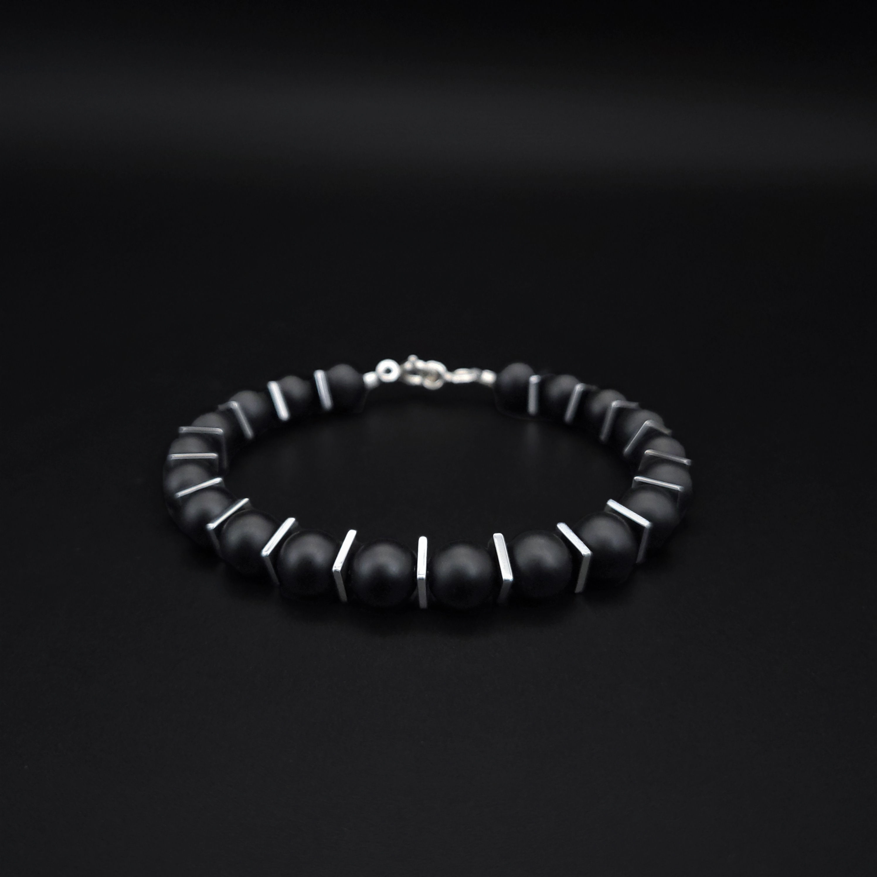 Mens bracelet big beads black Onyx